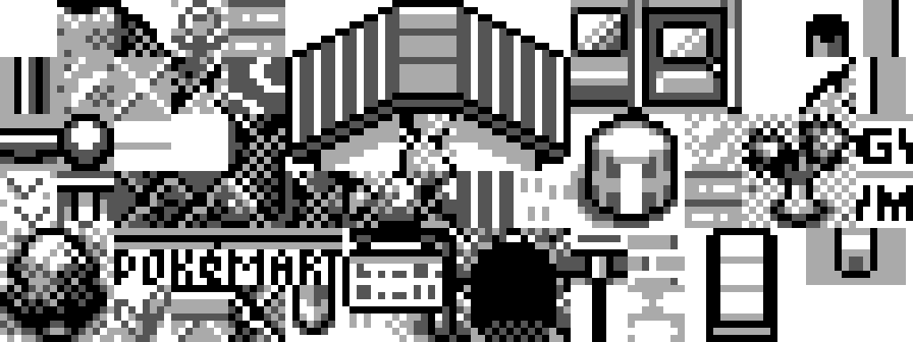 A picture of the overworld tileset from Pokémon Red and Blue
